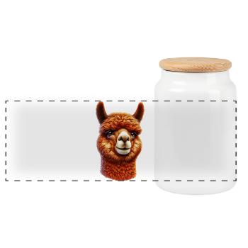 Alpaca - Panoramic Cookie Jar with Wooden Lid - white - Front