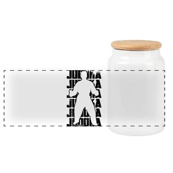 Judoka - Panoramic Cookie Jar with Wooden Lid - white - Front