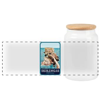 Illustration of the Berlengas Islands, Peniche - Panoramic Cookie Jar with Wooden Lid - white - Front