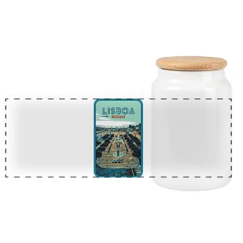 Illustration Rossio Square, Lisbon - Panoramic Cookie Jar with Wooden Lid - white - Front