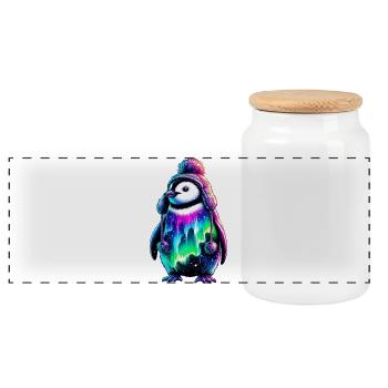 Aurora Borealis Penguin - Panoramic Cookie Jar with Wooden Lid - white - Front