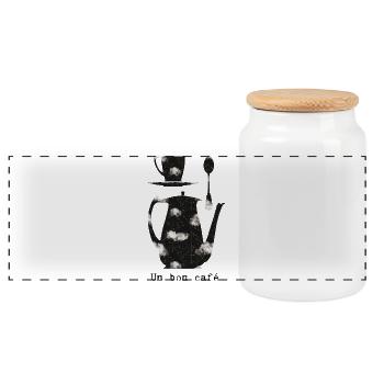 A Good Coffee – Stars and Clouds - Panoramic Cookie Jar with Wooden Lid - white - Front