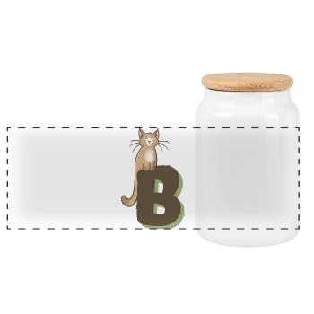 Katze Buchstabe B - Panorama Keksdose mit Holzdeckel - Weiß - Vorne