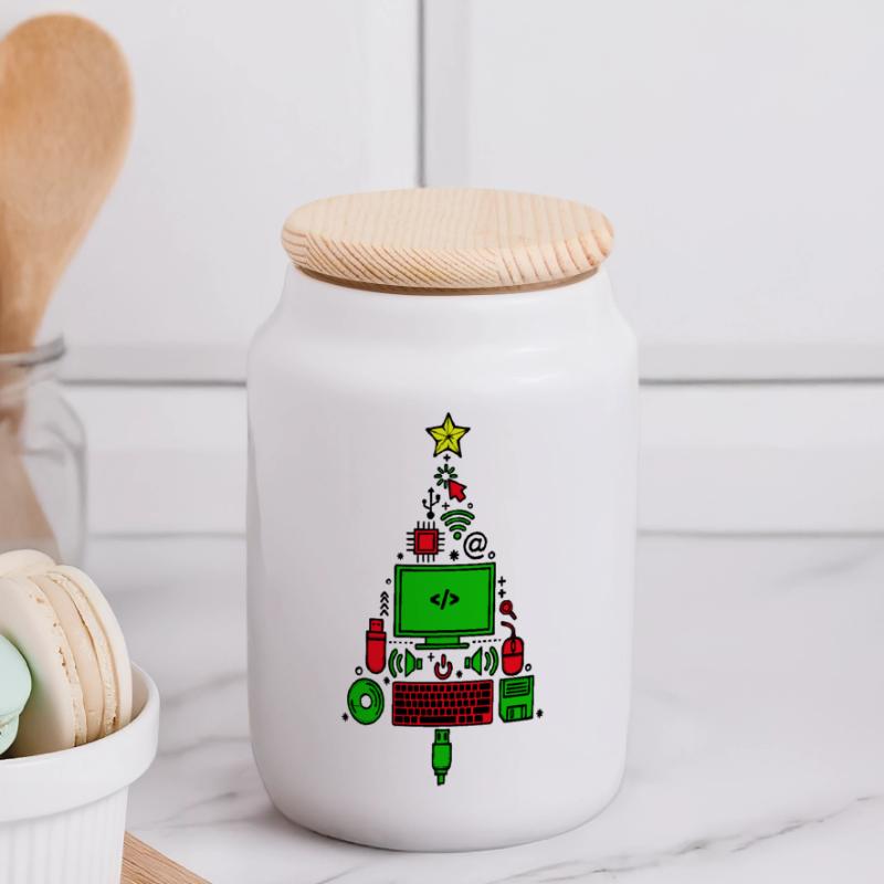 Code Computer Code Debug Scripting Programmer Panoramic Cookie Jar with Wooden Lid