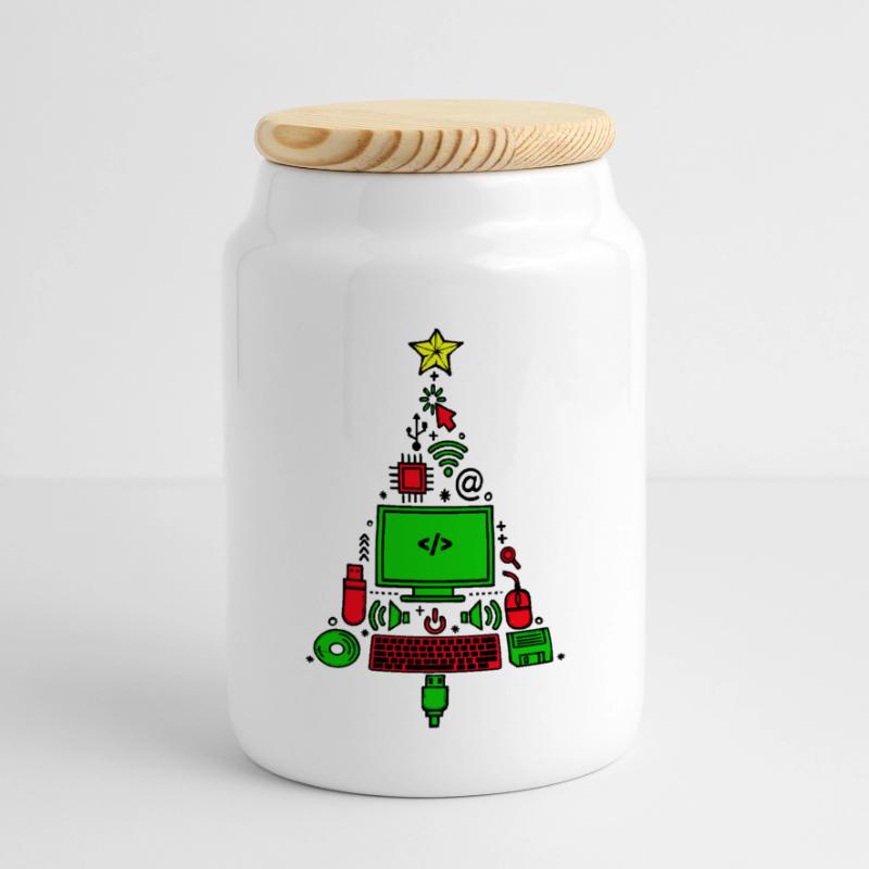 Code Computer Code Debug Scripting Programmer Panoramic Cookie Jar with Wooden Lid