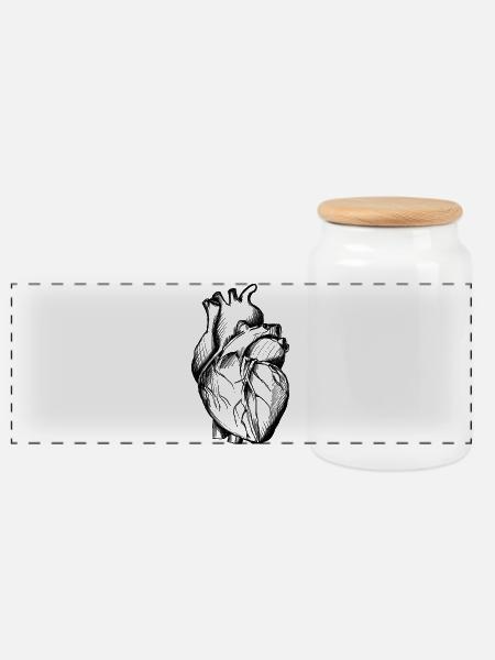 Heart Illustration - Panoramic Cookie Jar with Wooden Lid - white