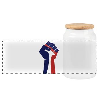 The Raised Fist (TriColor, Blue, White, Red) - Panoramic Cookie Jar with Wooden Lid - white - Front