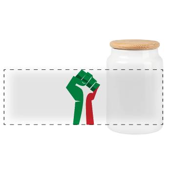 The Raised Fist (Green, White, Red) - Panoramic Cookie Jar with Wooden Lid - white - Front
