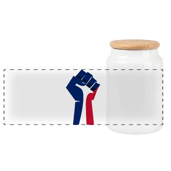 The Raised Fist (TriColor, Blue, White, Red) - Panoramic Cookie Jar with Wooden Lid - white - Front