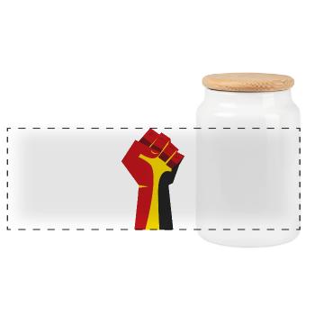 The Raised Fist (Red, Yellow, Black) - Panoramic Cookie Jar with Wooden Lid - white - Front