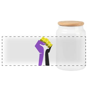 The Raised Fist (Purple, Yellow, Black, White) - Panoramic Cookie Jar with Wooden Lid - white - Front