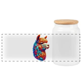 Alpaca - Panoramic Cookie Jar with Wooden Lid - white - Front