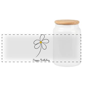 ANNIVERSARY. HAPPY BIRTHDAY. HAPPY BIRTHDAY. - Panoramic Cookie Jar with Wooden Lid - white - Front