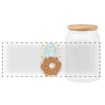 Donut und Einhorn - Panorama Keksdose mit Holzdeckel - Weiß - Vorne