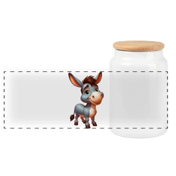 Donkey donkey pacifier mule - Panoramic Cookie Jar with Wooden Lid - white - Front