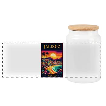 Jalisco Mexico sunset design - Panoramic Cookie Jar with Wooden Lid - white - Front