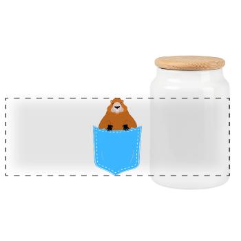 groundhog in a pocket - Panoramic Cookie Jar with Wooden Lid - white - Front