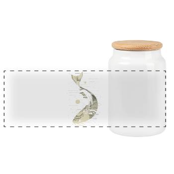 Fish Graphic - Panoramic Cookie Jar with Wooden Lid - white - Front