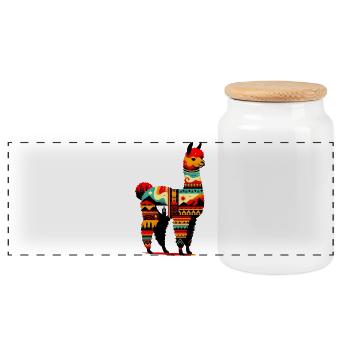 Alpaca - Panoramic Cookie Jar with Wooden Lid - white - Front