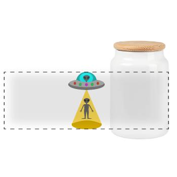 UFO Alien Landing Sci-Fi fantasy art - Panoramic Cookie Jar with Wooden Lid - white - Front