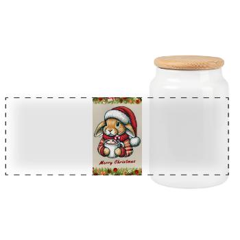 Lapin de Noël avec chocolat chaud - Boîte à biscuits avec couvercle en bois - blanc - Devant