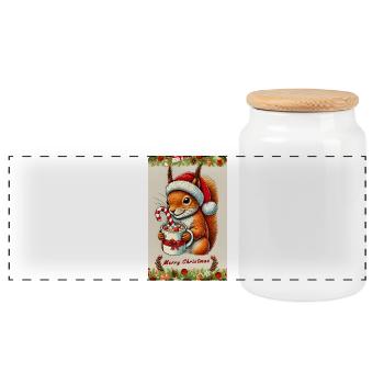 Weihnachts-Eichhörnchen mit heißer Schokolade - Panorama Keksdose mit Holzdeckel - Weiß - Vorne