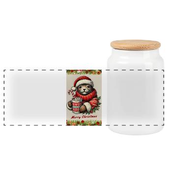 Weihnachts-Otter mit heißer Schokolade - Panorama Keksdose mit Holzdeckel - Weiß - Vorne