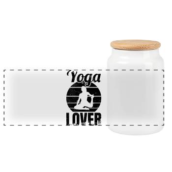 Yoga Lover - Panoramic Cookie Jar with Wooden Lid - white - Front