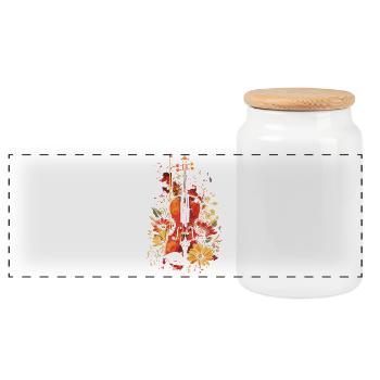 Violin Cartoon - Panoramic Cookie Jar with Wooden Lid - white - Front