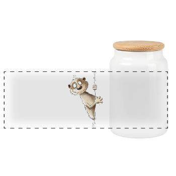 Droll Meerkat I Wild Animals - Panoramic Cookie Jar with Wooden Lid - white - Front