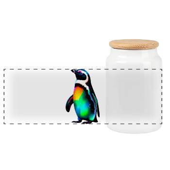 Penguin - Panoramic Cookie Jar with Wooden Lid - white - Front