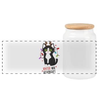Rentier war Ausverkauft Schwarze Katze Xmas - Panorama Keksdose mit Holzdeckel - Weiß - Vorne