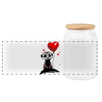 Meerkat Heart Balloon - Heartful Creatures - Panoramic Cookie Jar with Wooden Lid - white - Front