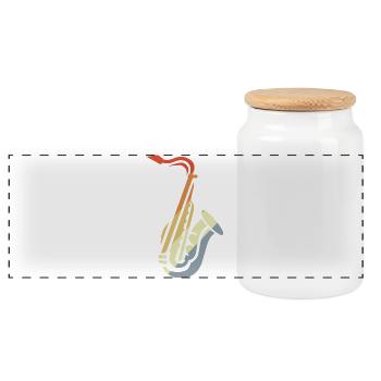 Saxophone Sketch Vintage - Panoramic Cookie Jar with Wooden Lid - white - Front
