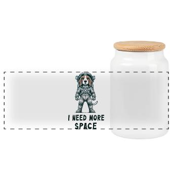Beagle astronaut - Panoramic Cookie Jar with Wooden Lid - white - Front