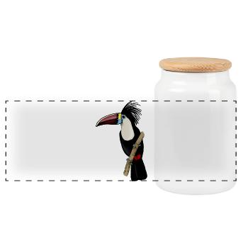 Toucan on a branch - Panoramic Cookie Jar with Wooden Lid - white - Front