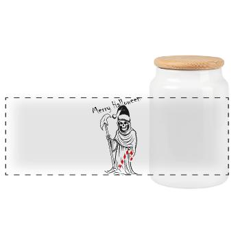 Grim Reaper with Candy Cane Halloween - Panoramic Cookie Jar with Wooden Lid - white - Front