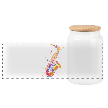 Retro Saxophone - Panoramic Cookie Jar with Wooden Lid - white - Front
