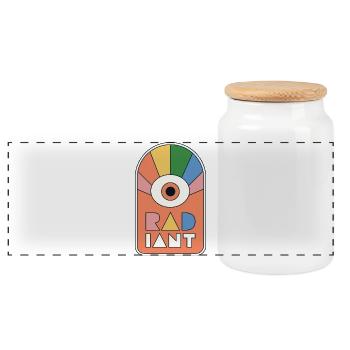 Radiant – Geometrische Retro-Sonnenstrahlen - Panorama Keksdose mit Holzdeckel - Weiß - Vorne