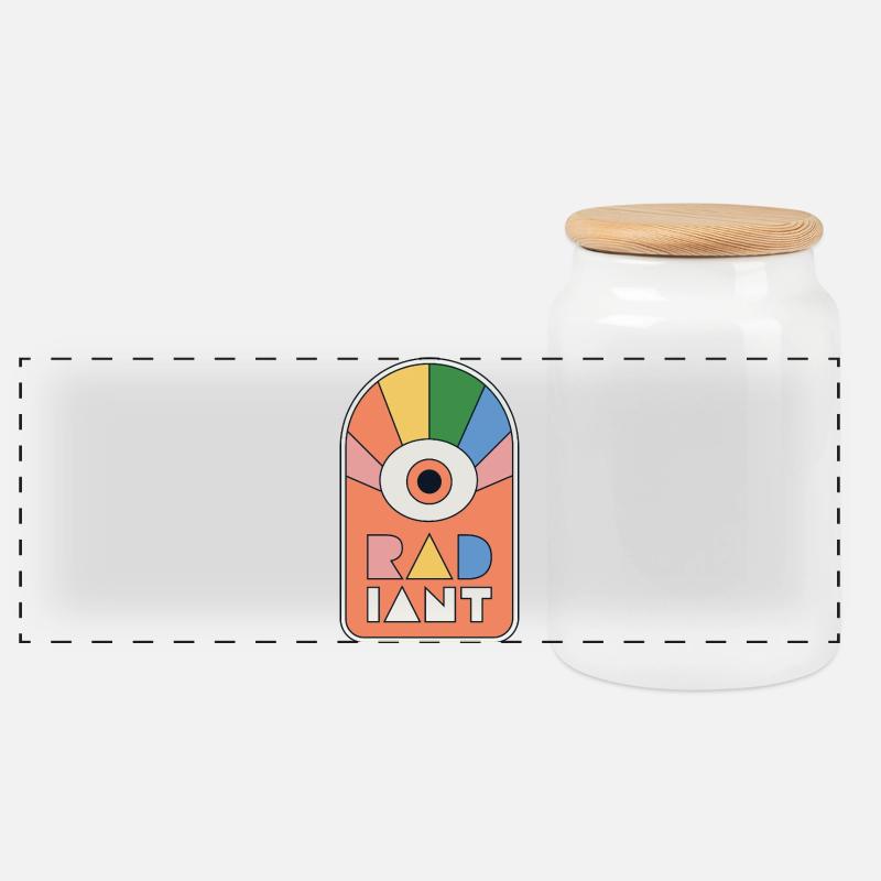 Radiant – Geometrische Retro-Sonnenstrahlen - Panorama Keksdose mit Holzdeckel - Weiß