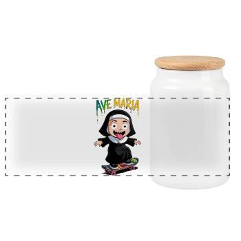 Hail Mary - Panoramic Cookie Jar with Wooden Lid - white - Front