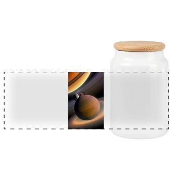 Celestial Ringed Planets Artwork - Panoramic Cookie Jar with Wooden Lid - white - Front