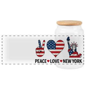 Peace Love New York - Panorama Keksdose mit Holzdeckel - Weiß - Vorne