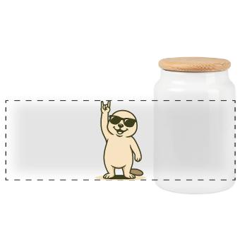 Cool baby seal with rocker pose - Panoramic Cookie Jar with Wooden Lid - white - Front