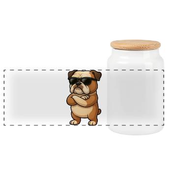 Cool Bulldog Gamer Cartoon Confident - Panoramic Cookie Jar with Wooden Lid - white - Front