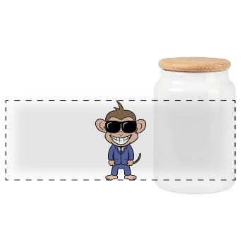 Singe d’affaires avec costume et lunettes de soleil - Boîte à biscuits avec couvercle en bois - blanc - Devant