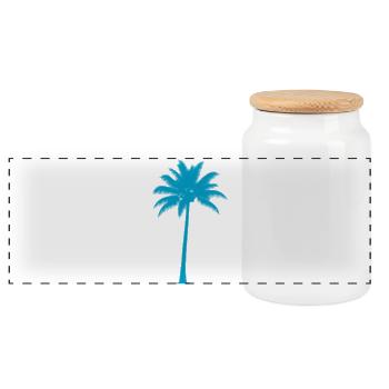 Tropical palm tree in blue tone - Panoramic Cookie Jar with Wooden Lid - white - Front