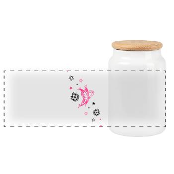 Butterfly Floral Star Ornament - Panoramic Cookie Jar with Wooden Lid - white - Front