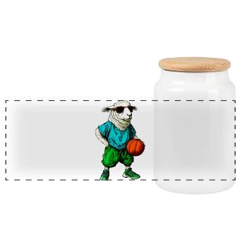 Mouton Basket-ball / Joueur de basket-ball Mouton - Boîte à biscuits avec couvercle en bois - blanc - Devant