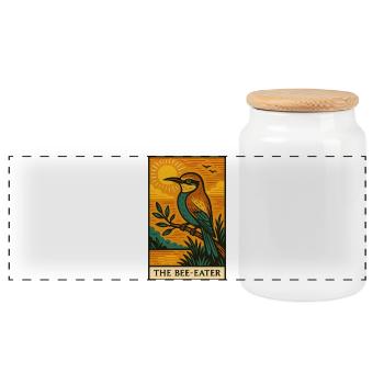 The Bee-Eater Sunset Illustration - Panoramic Cookie Jar with Wooden Lid - white - Front